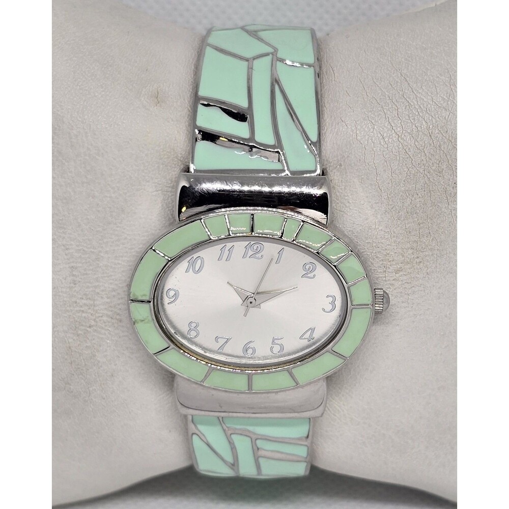 Women's Classic Oval Silver Tone Dial Case Milk Green Cuff Bracelet Watch 13 - Picture 5 of 8